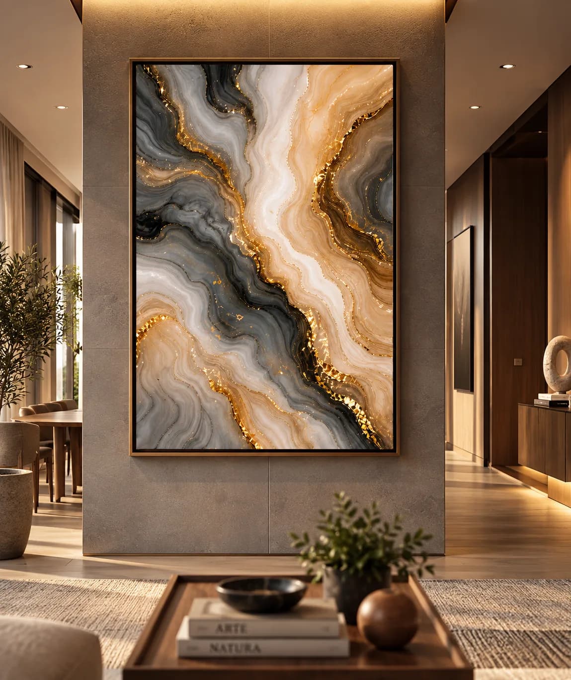 Quadro Decorativo Veios de Ouro Abstrato Mármore e Ágata Opção 02