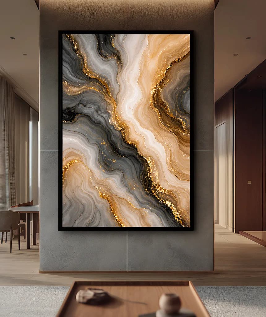 Quadro Decorativo Veios de Ouro Abstrato Mármore e Ágata Opção 02