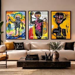 Kit Trio Quadros Decorativos Jean-Michel Basquiat Arte Grafite em Tela Canvas