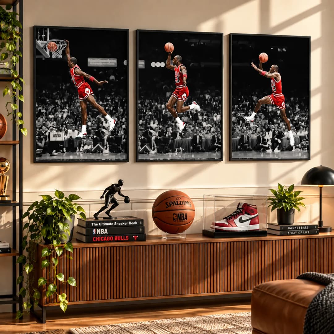Kit Trio Quadros Decorativos Michael Jordan | Arte Digital Basquete NBA