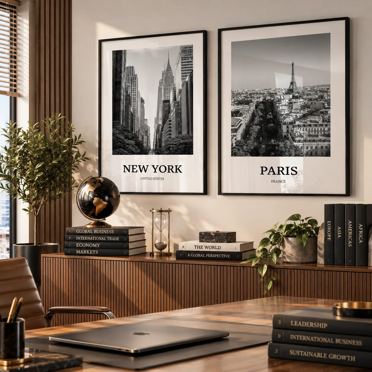 Kit Duo Quadros Decorativos New York e Paris | Cidades do Mundo em Preto e Branco