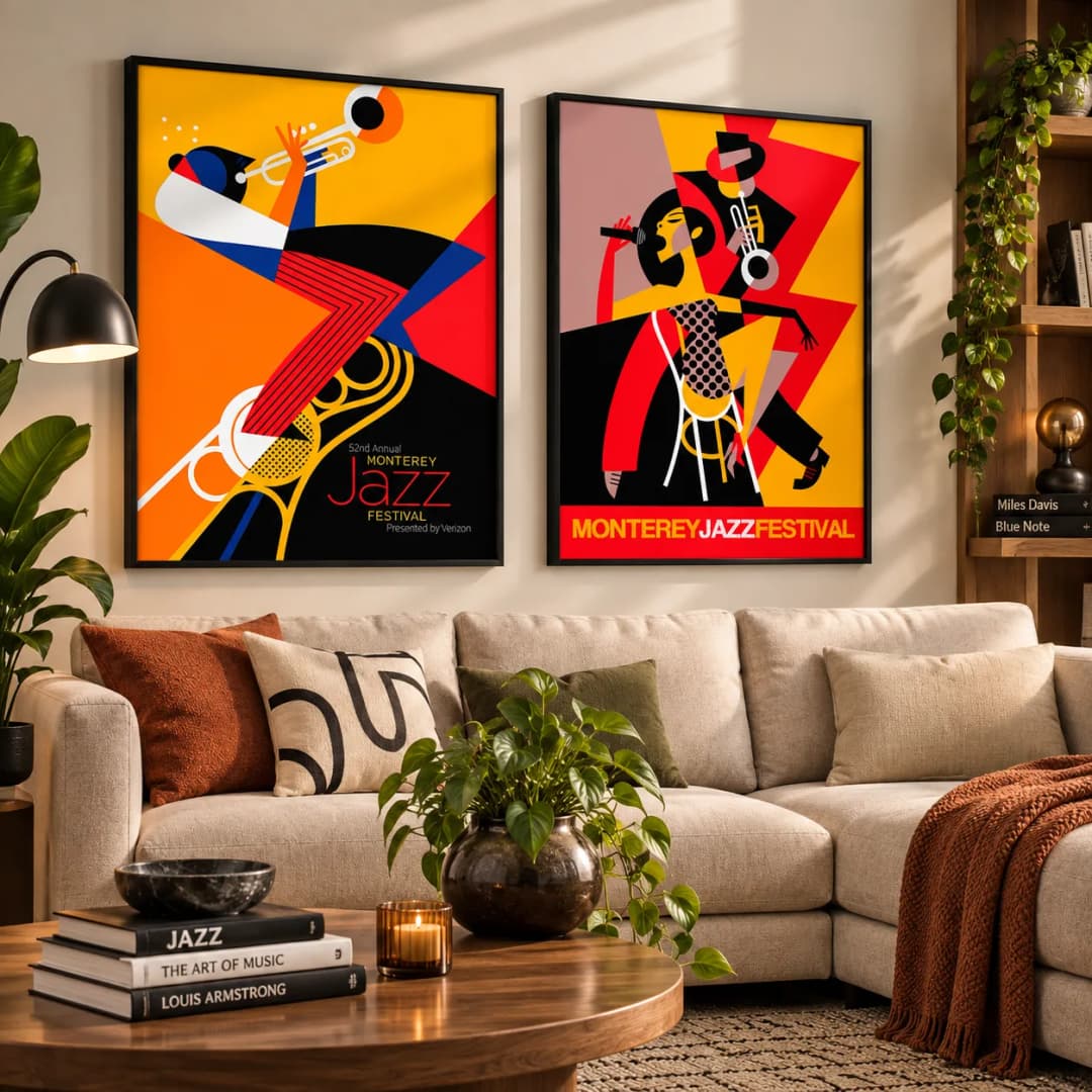 Kit Duo Quadros Decorativos Monterey Jazz Festival Arte Musical