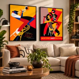 Kit Duo Quadros Decorativos Monterey Jazz Festival Arte Musical