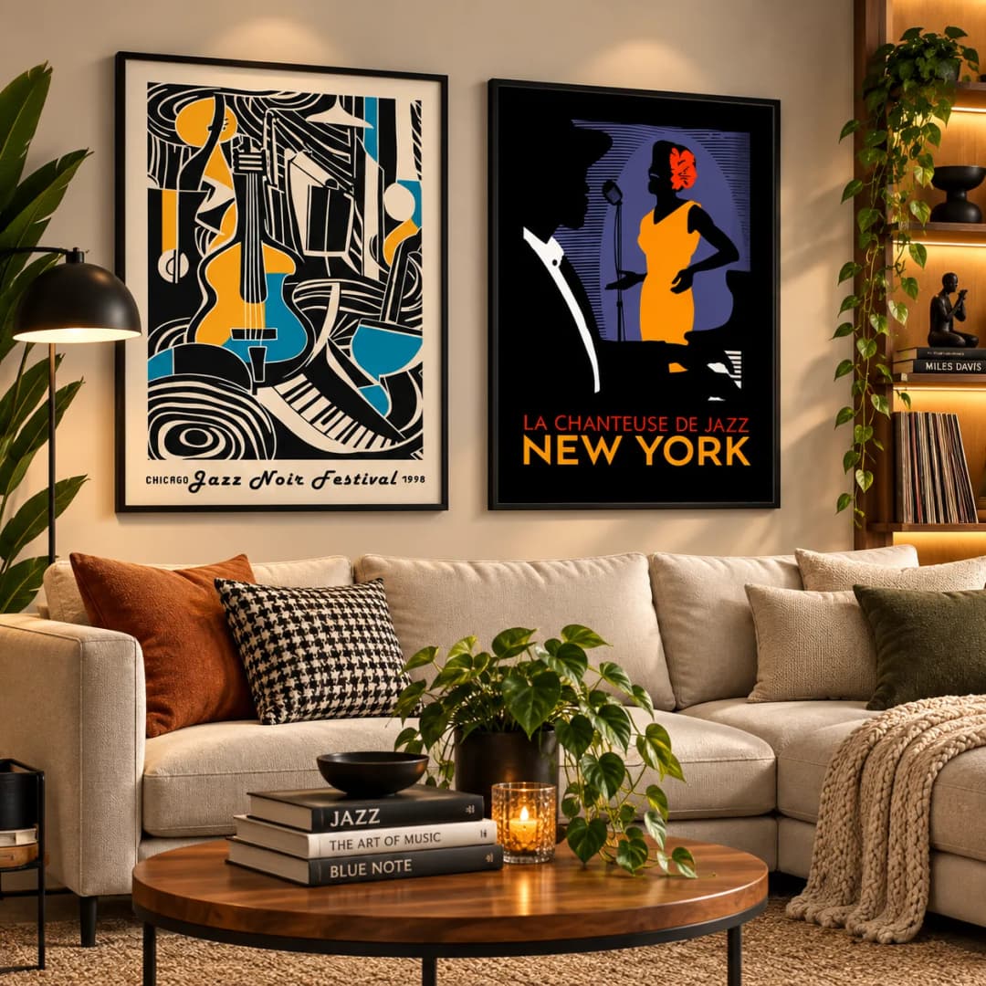 Kit Duo Quadros Decorativos Jazz Noir – Chicago e New York