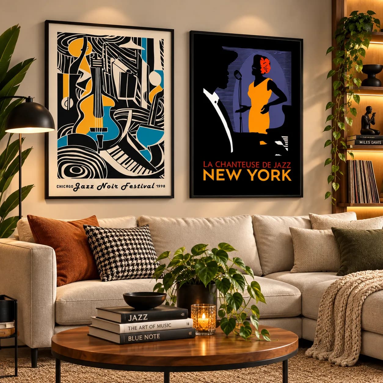 Kit Duo Quadros Decorativos Jazz Noir – Chicago e New York