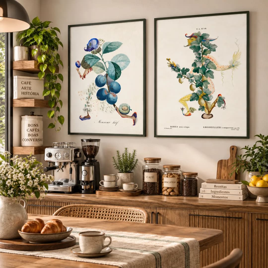 Kit Duo Quadros Decorativos Botânicos Vintage – Mirtilo e Groselheira