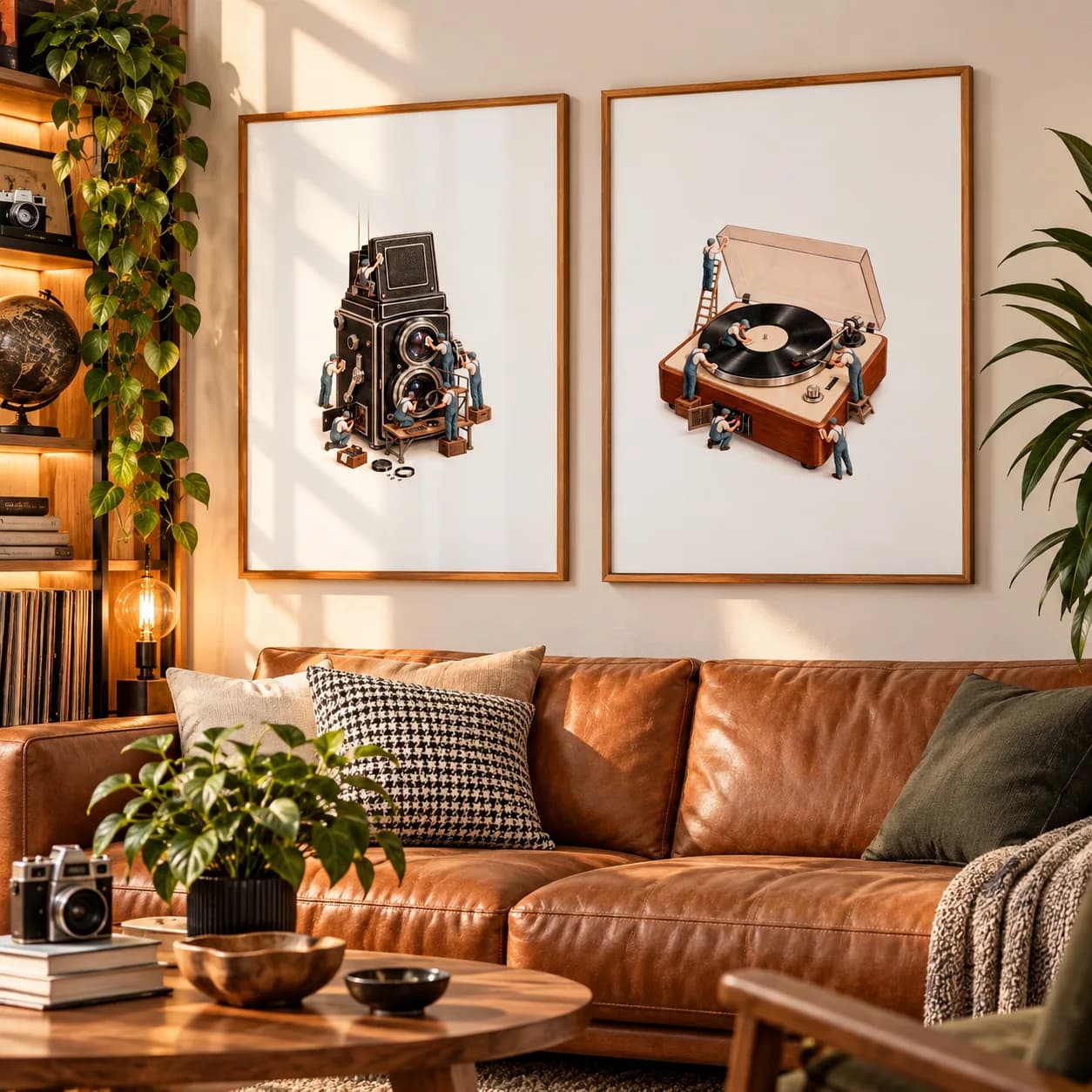 Kit Duo de Quadros Decorativos Mini Trabalhadores – Fotografia e Música Vintage