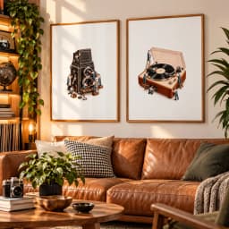 Kit Duo de Quadros Decorativos Mini Trabalhadores – Fotografia e Música Vintage