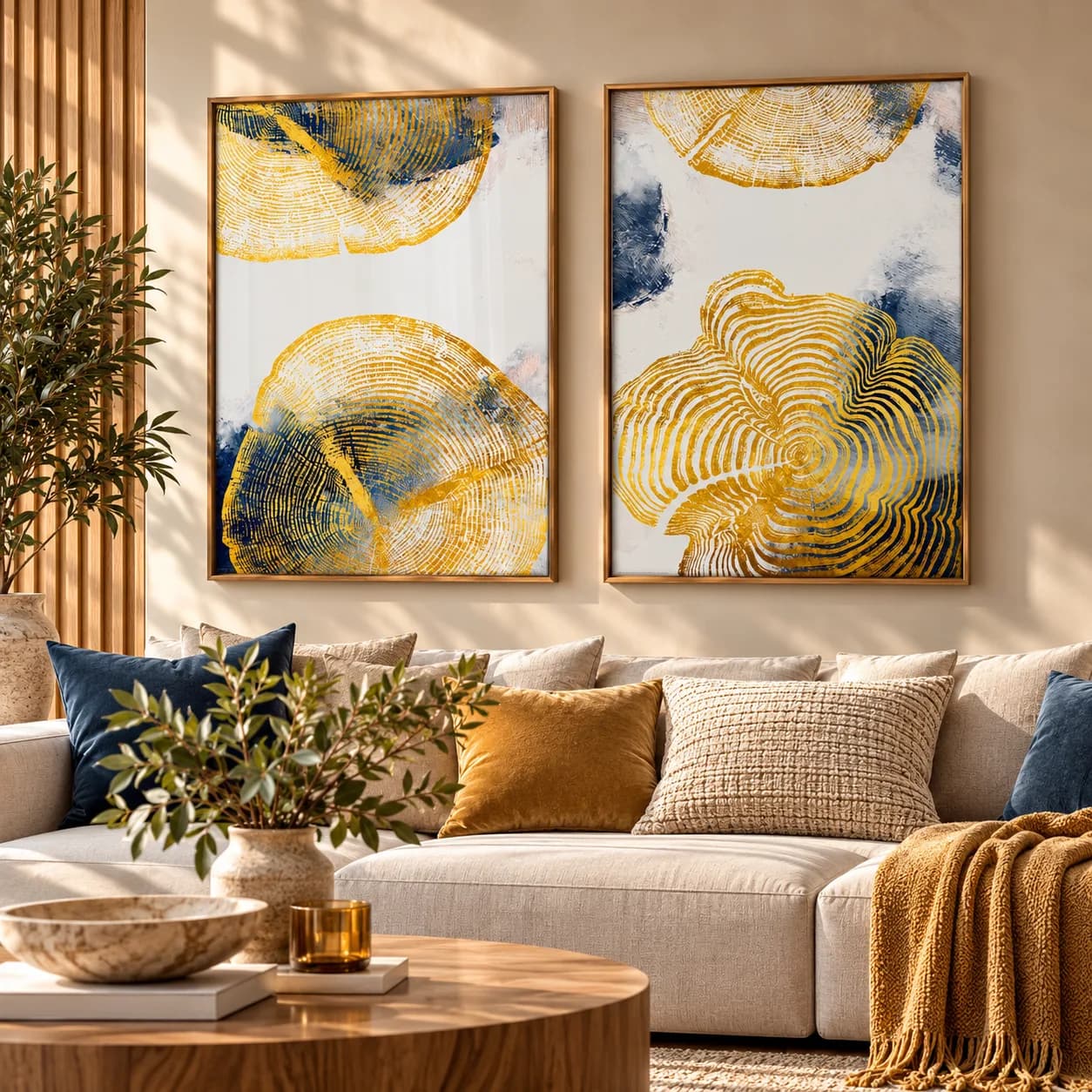 Quadros Decorativos Kit Duo Anéis do Tempo Azul e Dourado