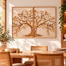 Kit Duo Quadros Decorativos Árvore da Eternidade – Dourado e Marfim