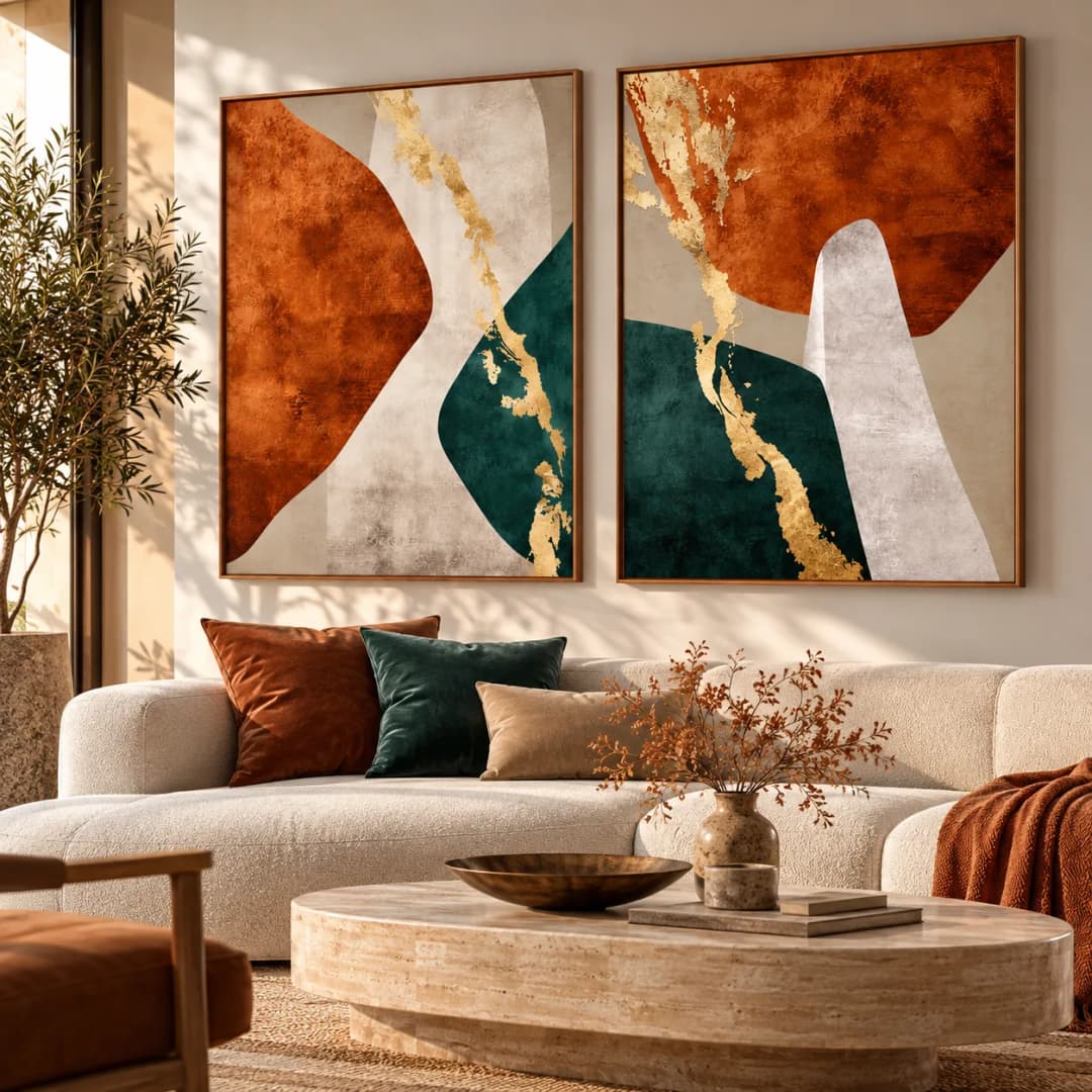 Kit Duo Quadros Decorativos Entre Terra e Ouro