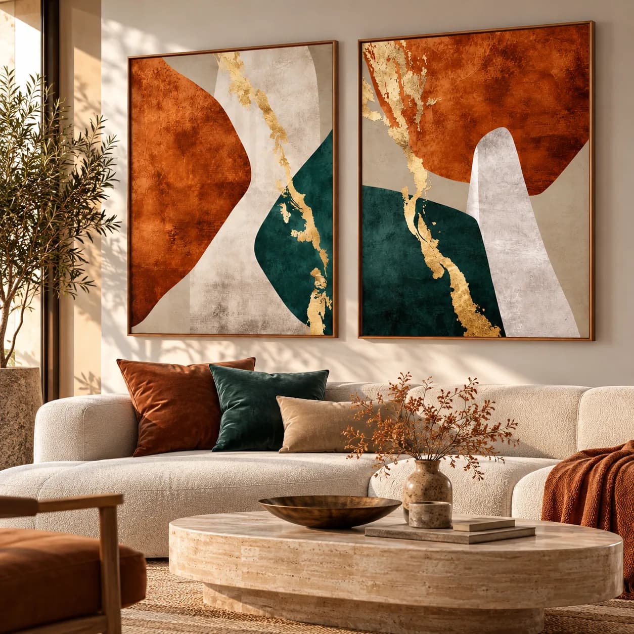 Kit Duo Quadros Decorativos Entre Terra e Ouro