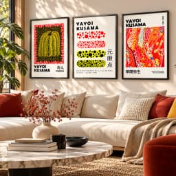 Kit Trio Quadros Decorativos Yayoi Kusama – Pumpkin & Infinity Dots