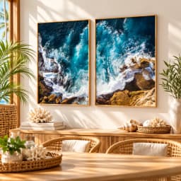 Kit Duo Quadros Decorativos Encontro das Ondas – Vista Aérea do Mar