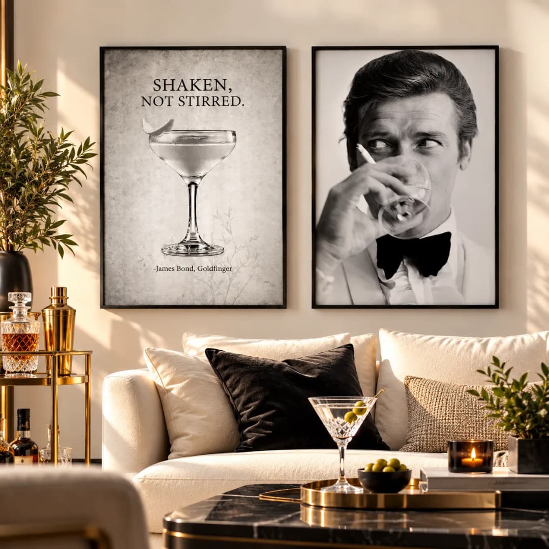 Kit Duo Quadros Decorativos James Bond – Shaken, Not Stirred