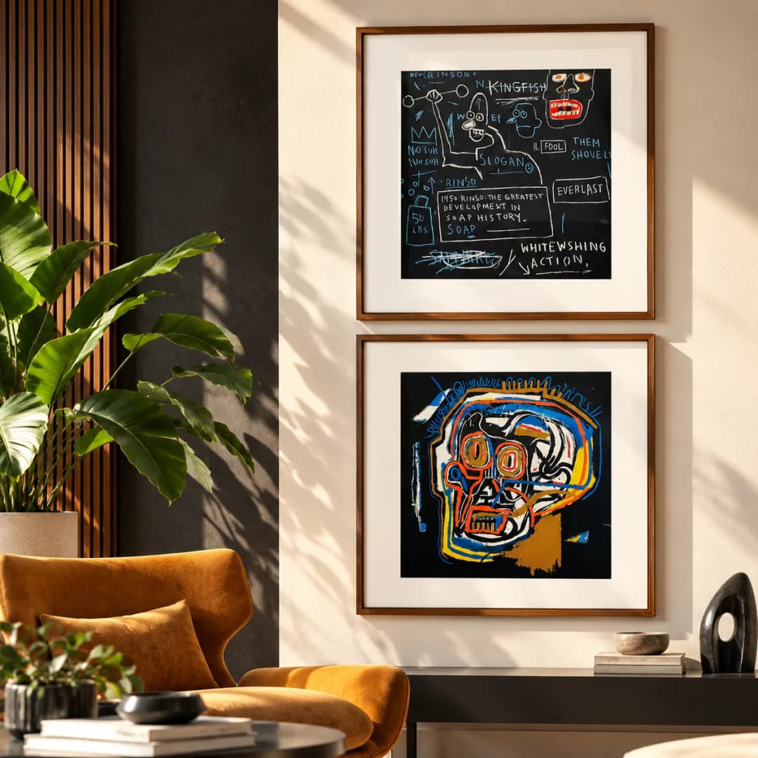 Kit Duo Quadros Decorativos Jean-Michel Basquiat – Kingfish + Untitled Head