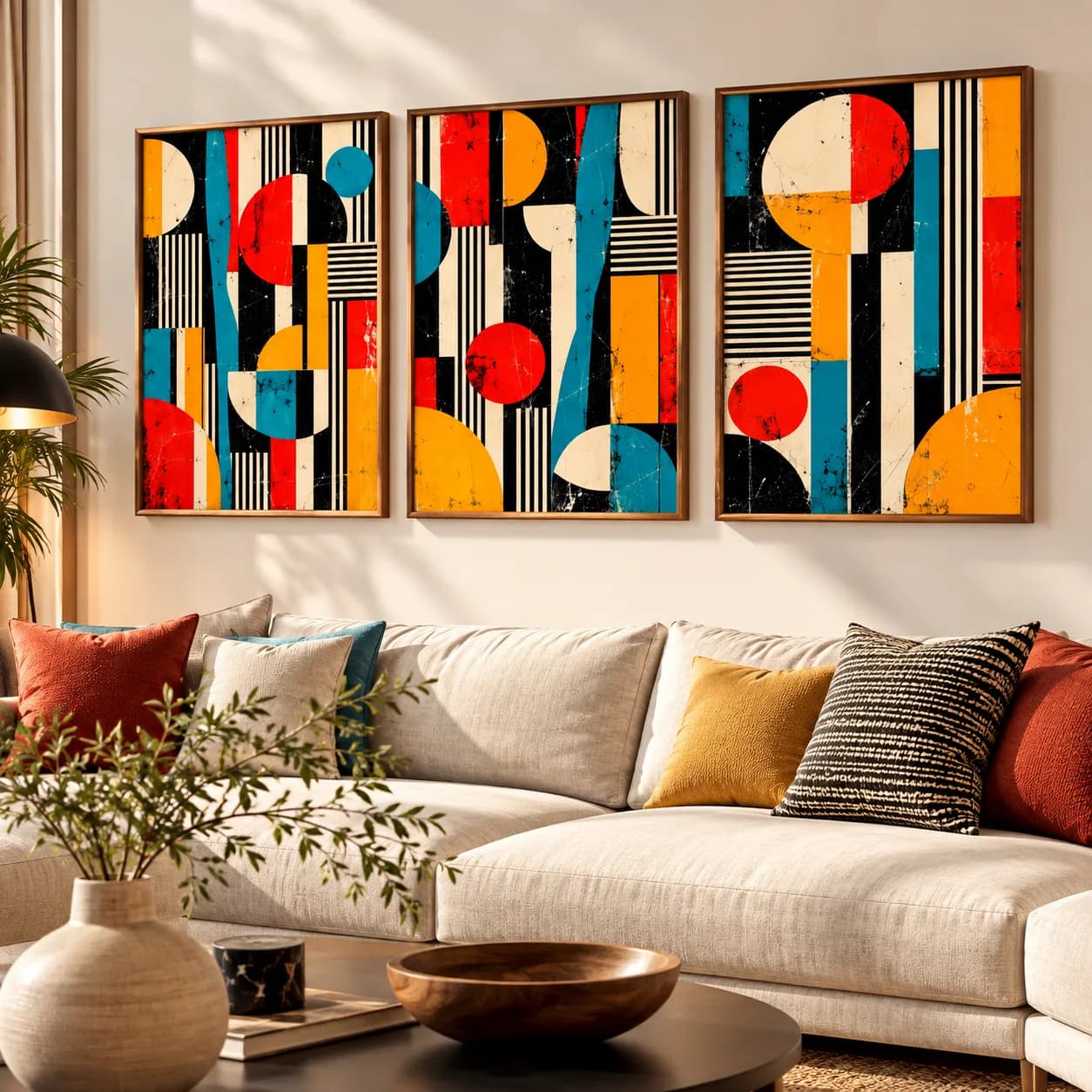 Kit Trio Quadros Decorativos Ritmo Modernista