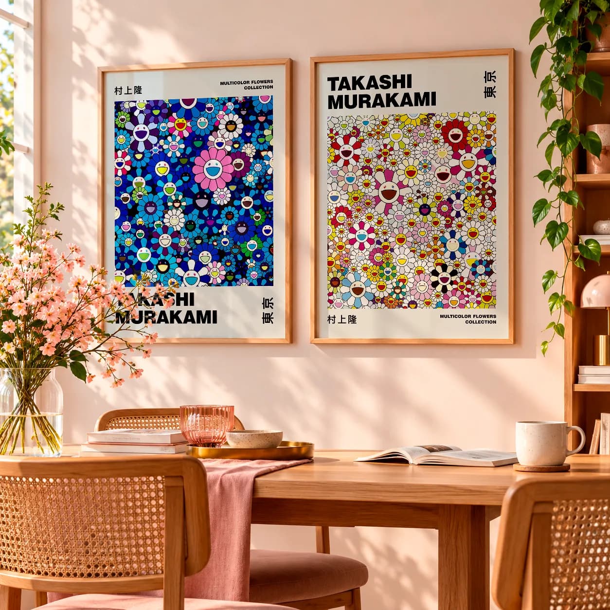 Kit Duo Quadros Decorativos Takashi Murakami – Multicolor Flowers Collection
