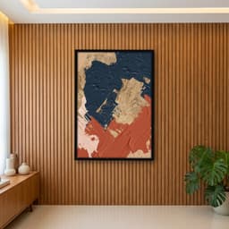 Quadro Decorativo Pintura Ouro e Azul Marinho com Terracota -vs03