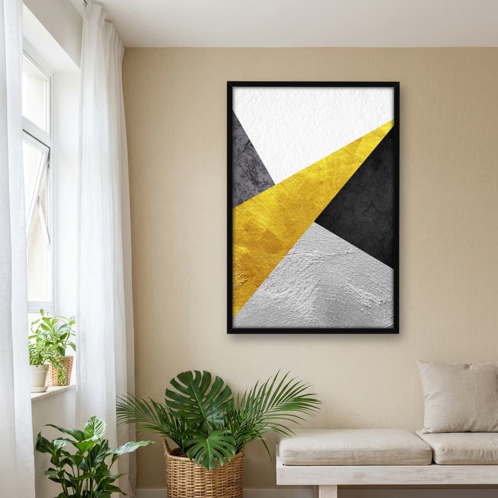 Quadro Decorativo Formas Abstrato Geométrico Gold Black -vs06