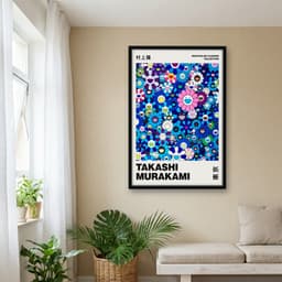 Quadro Decorativo Takashi Murakami Multicolor Flores Azuis