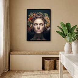 Quadro Decorativo Mulher Atraente Usando Fones De Ouvido Flores Crescendo Na Cabeça