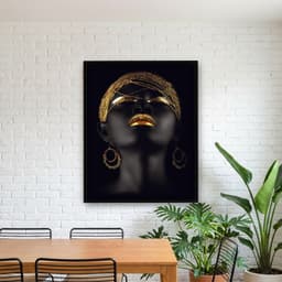 Quadro Decorativo Mulher Pintada de Preto com Detalhes Dourado -vs01