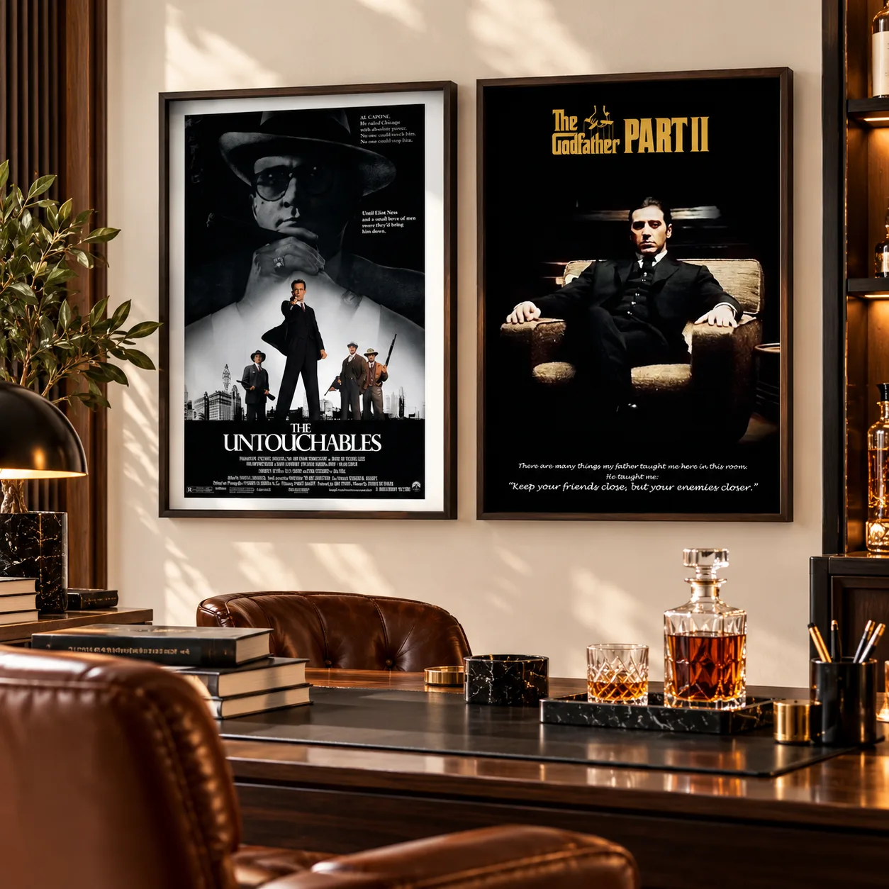 Kit Duo Quadros Decorativos Os Intocáveis e O Poderoso Chefão Parte II – Clássicos da Máfia
