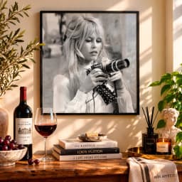 Quadro Decorativo Brigitte Bardot com Câmera | Fotografia Vintage Time Life