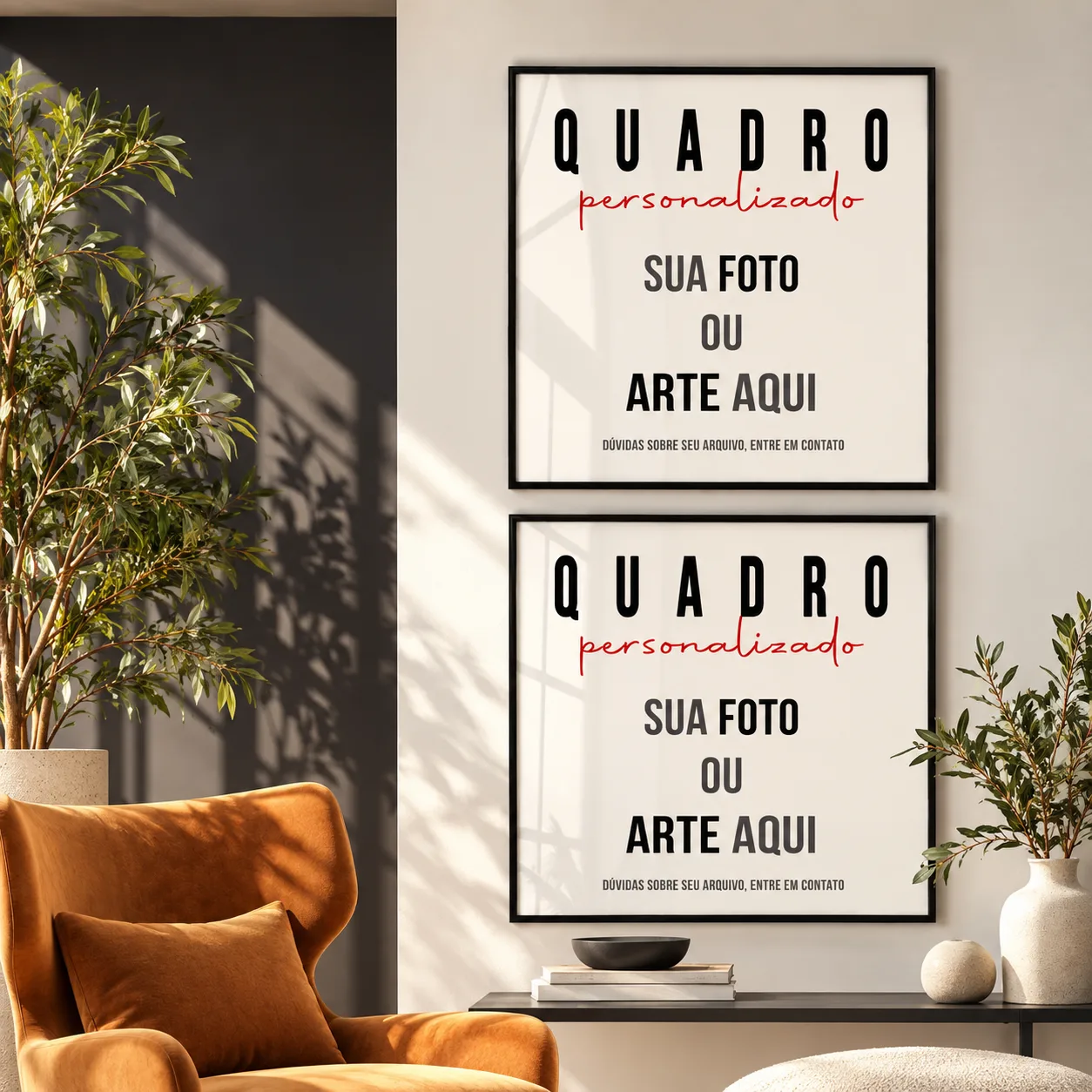 Kit Duo de Quadros Decorativos Personalizados Quadrado com Sua Foto ou Arte
