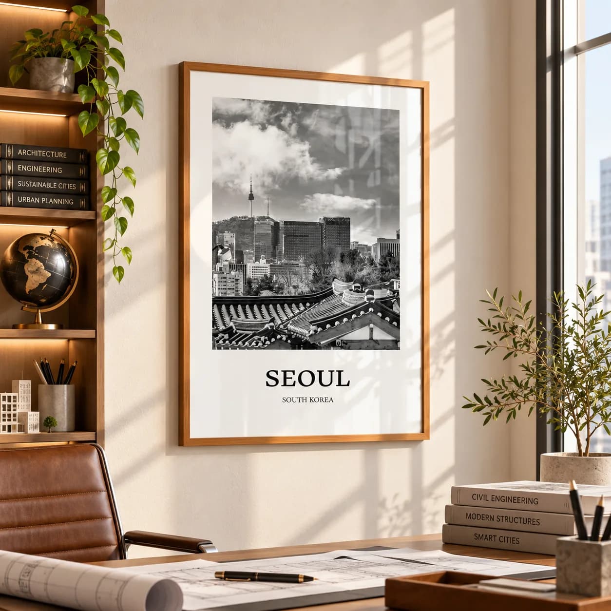 Quadro Decorativo Seoul South Korea – Tradição e Modernidade | Fotografia Urbana em Preto e Branco