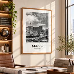 Quadro Decorativo Seoul South Korea – Tradição e Modernidade | Fotografia Urbana em Preto e Branco