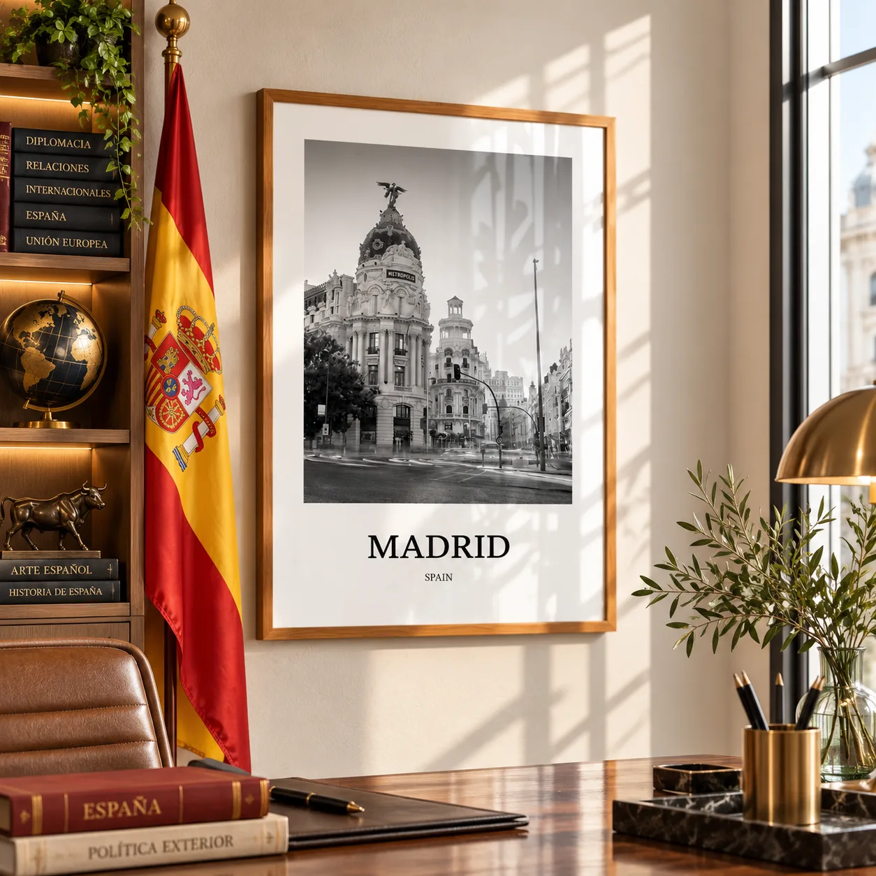 Quadro Decorativo Madrid Spain – Edifício Metrópolis | Fotografia Urbana em Preto e Branco