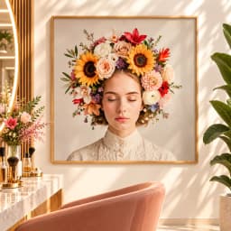 Quadro Decorativo Entre Flores e Sonhos – Menina 01 - Arte Floral Contemporânea