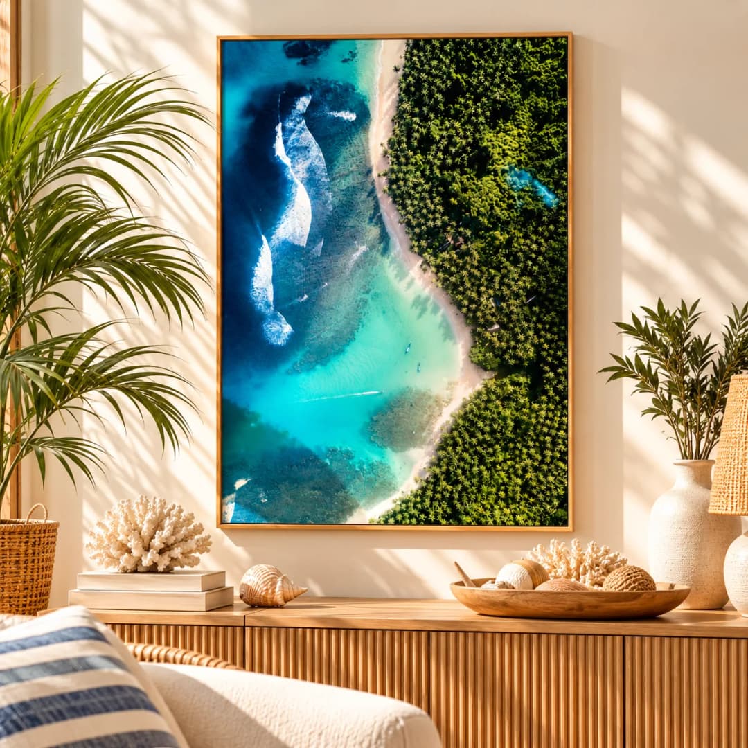 Quadro Decorativo Paraíso Tropical – Praia Vista Aérea
