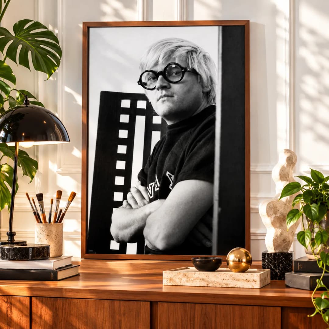 Quadro Decorativo David Hockney – Retrato em Preto e Branco