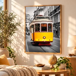 Quadro Decorativo Velho Bonde Amarelo em Lisboa