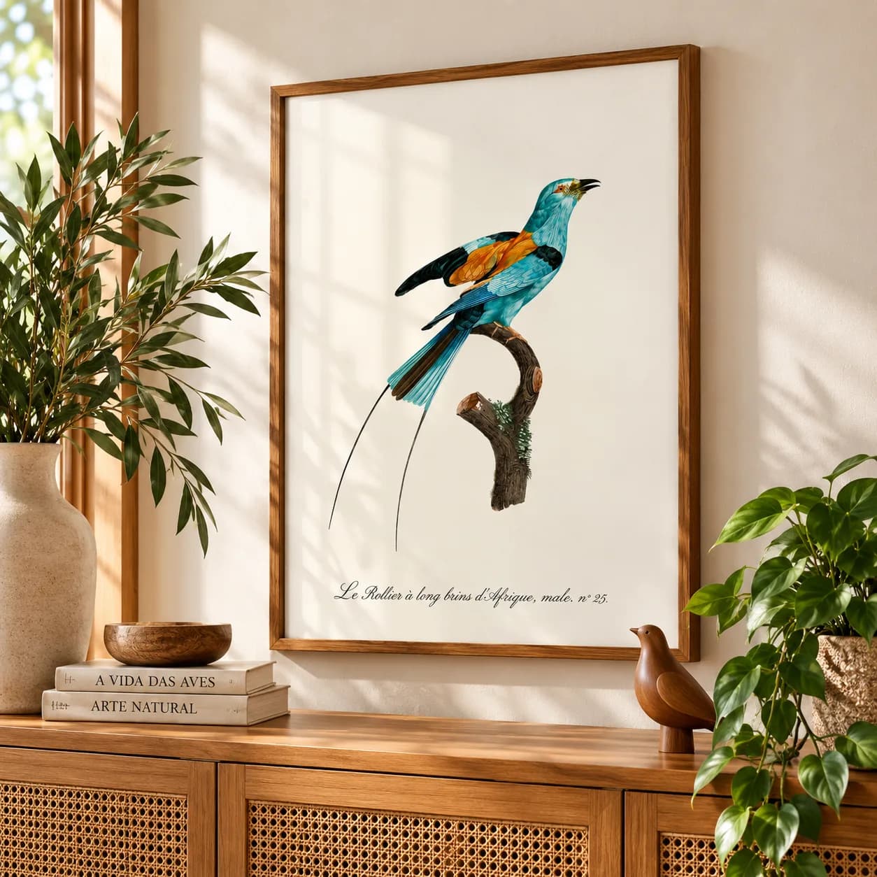 Quadro Decorativo Rolieiro-de-Peito-Lilás | Ilustração Ornitológica Vintage