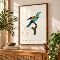 Quadro Decorativo Rolieiro-de-Peito-Lilás | Ilustração Ornitológica Vintage