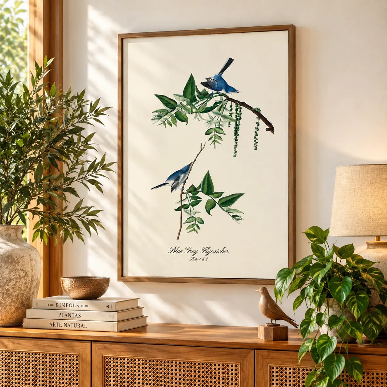 Quadro Decorativo Balança-Rabo-de-Sobrancelhas | Ilustração Ornitológica Vintage