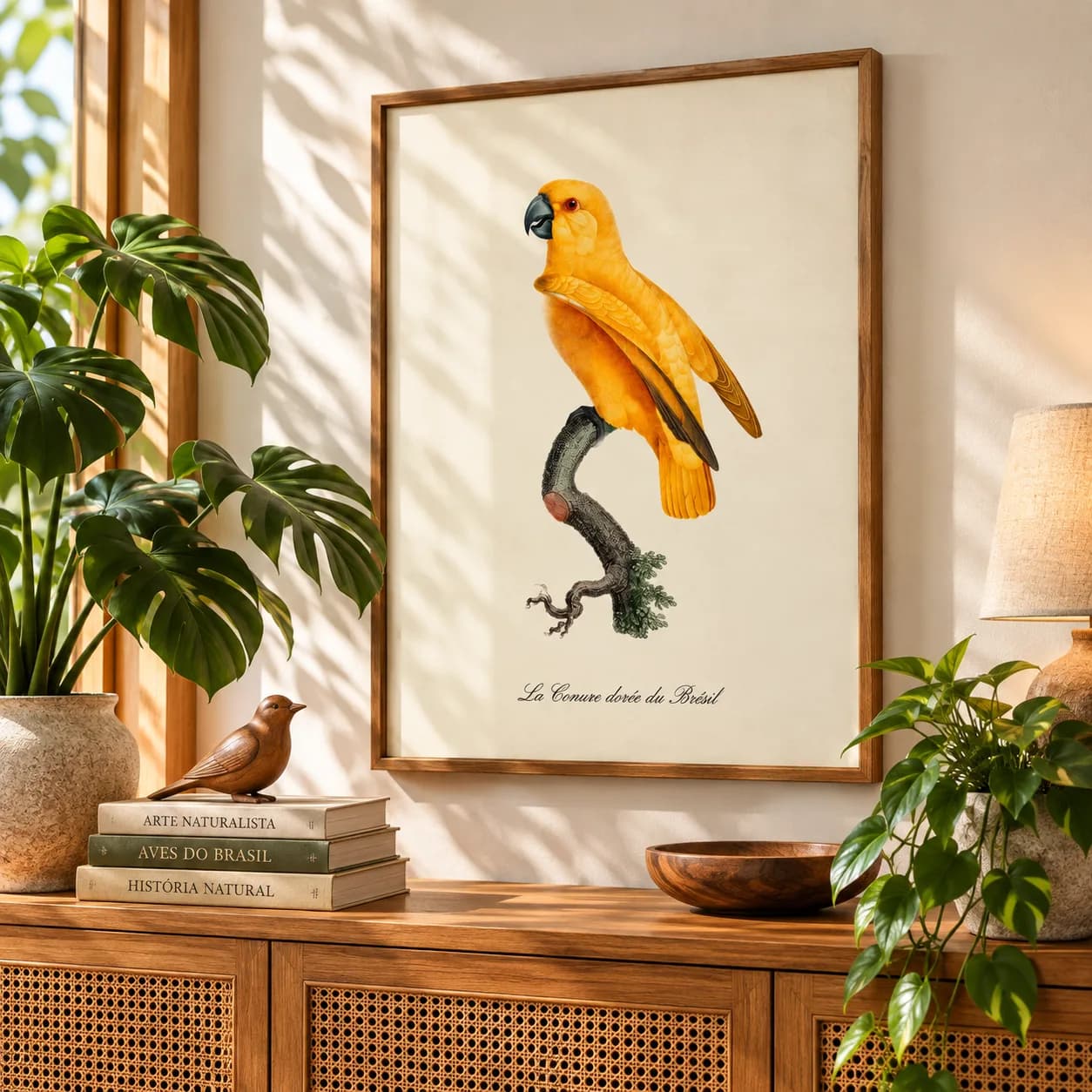 Quadro Decorativo Ararajuba | Ilustração Ornitológica Vintage – Ave Brasileira