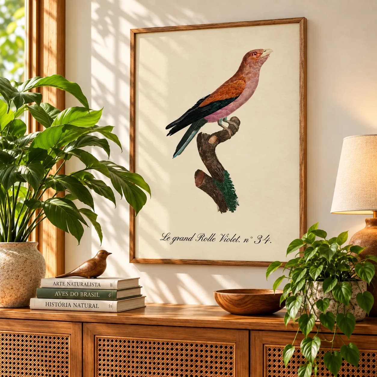 Quadro Decorativo Rolieiro-de-Bico-Largo | Ilustração Ornitológica Vintage – Jacques Barraband