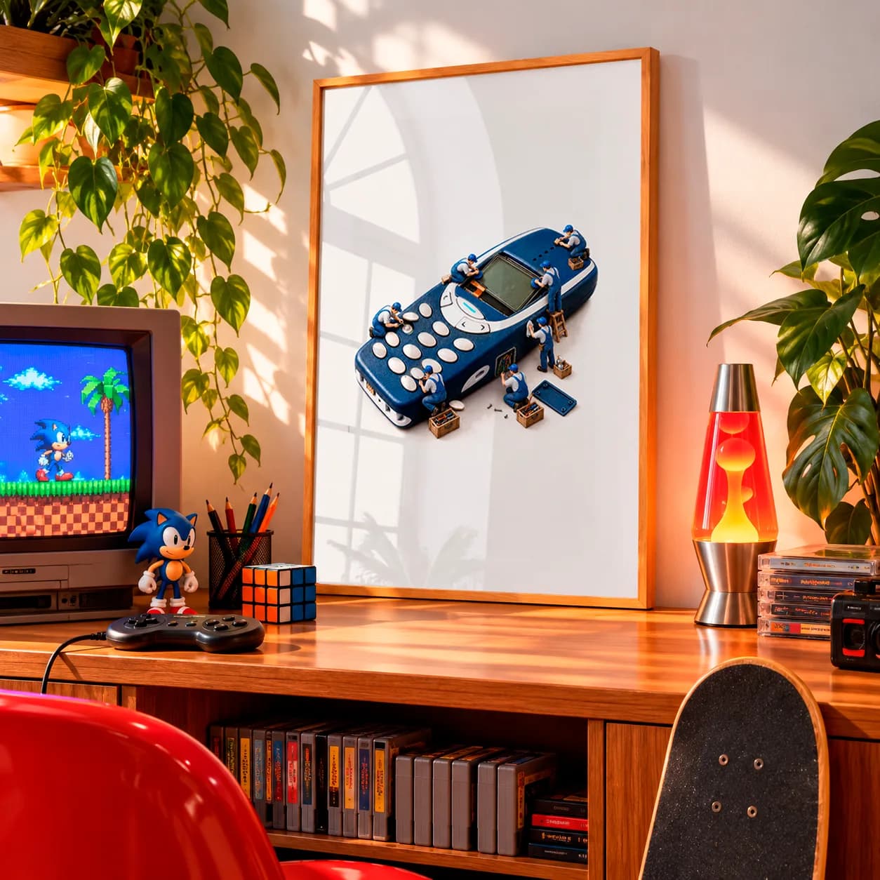 Quadro Decorativo Mini Trabalhadores – Celular Retrô