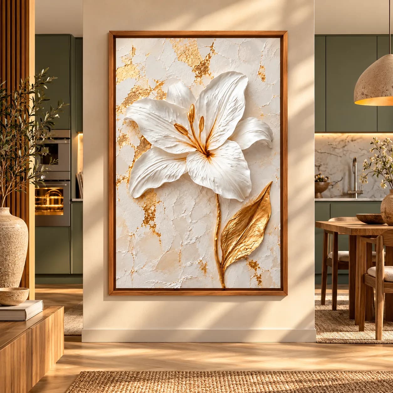 Quadro Decorativo Florescer em Ouro – Arte Floral em Relevo