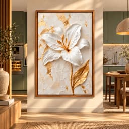 Quadro Decorativo Florescer em Ouro – Arte Floral em Relevo