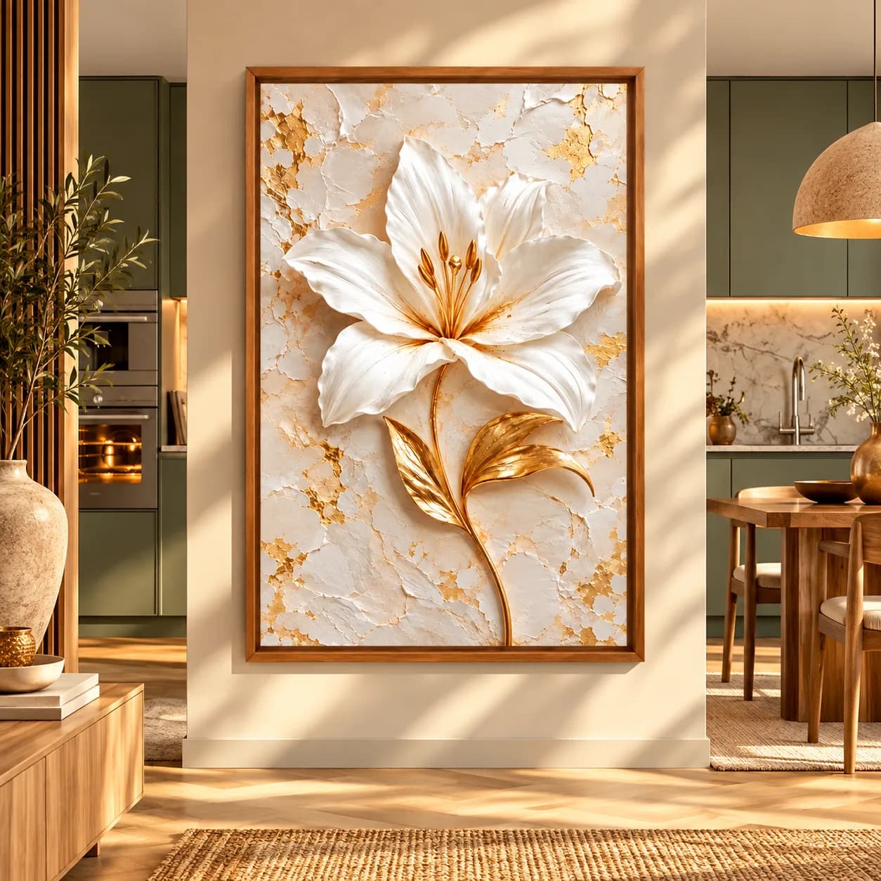Quadro Decorativo Florescer em Ouro II – Arte Floral em Relevo