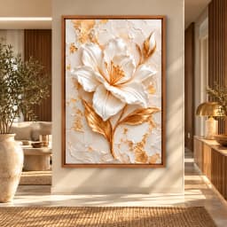 Quadro Decorativo Florescer em Ouro III – Arte Floral Escultural