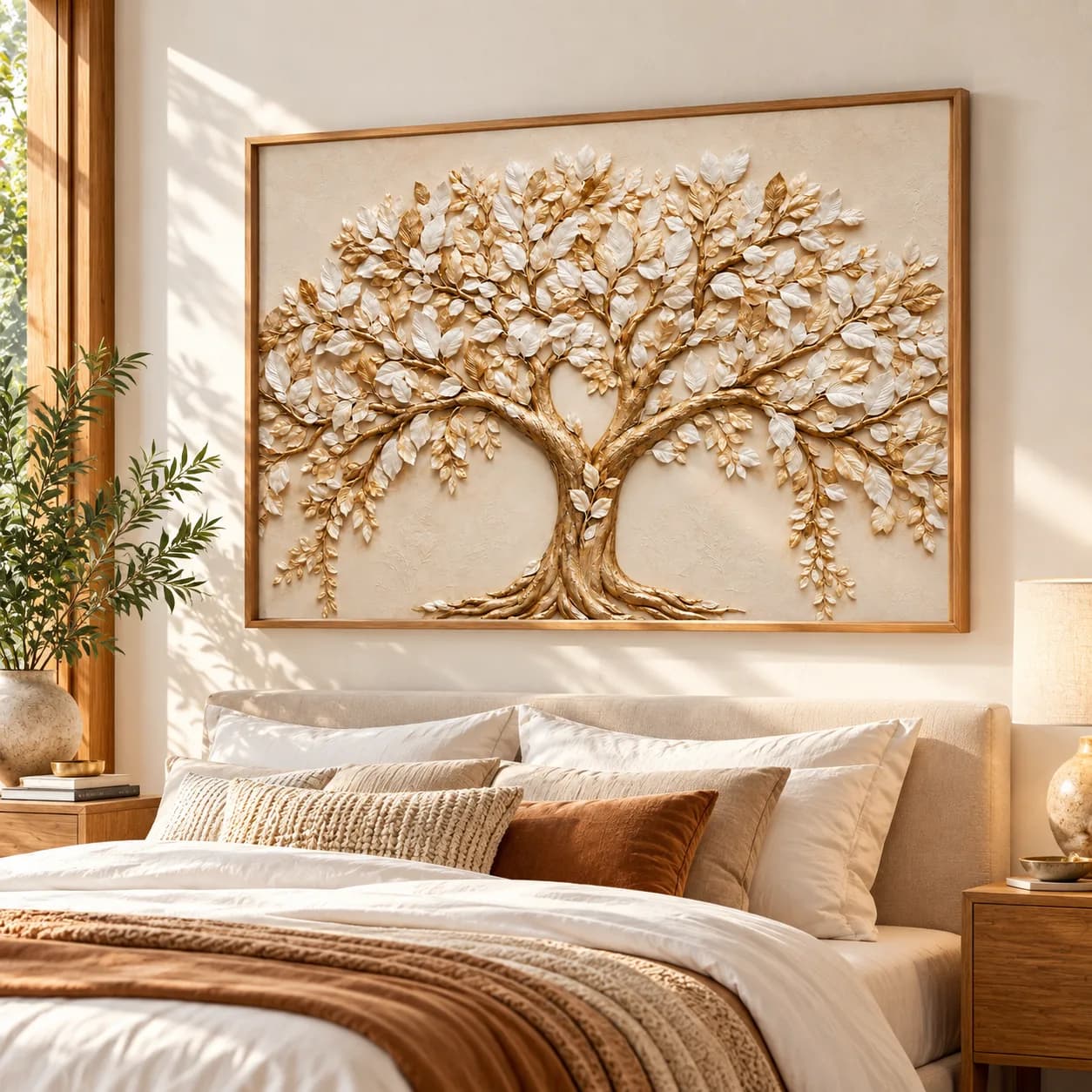 Quadro Decorativo Árvore da Eternidade – Dourado e Marfim