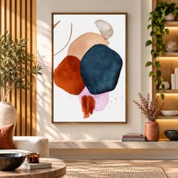 Quadro Decorativo Formas Abstratas em Aquarela III – Azul Petróleo e Terracota