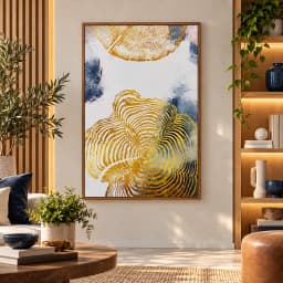 Quadro Decorativo Anéis de Árvore Dourado e Azul – Arte Abstrata